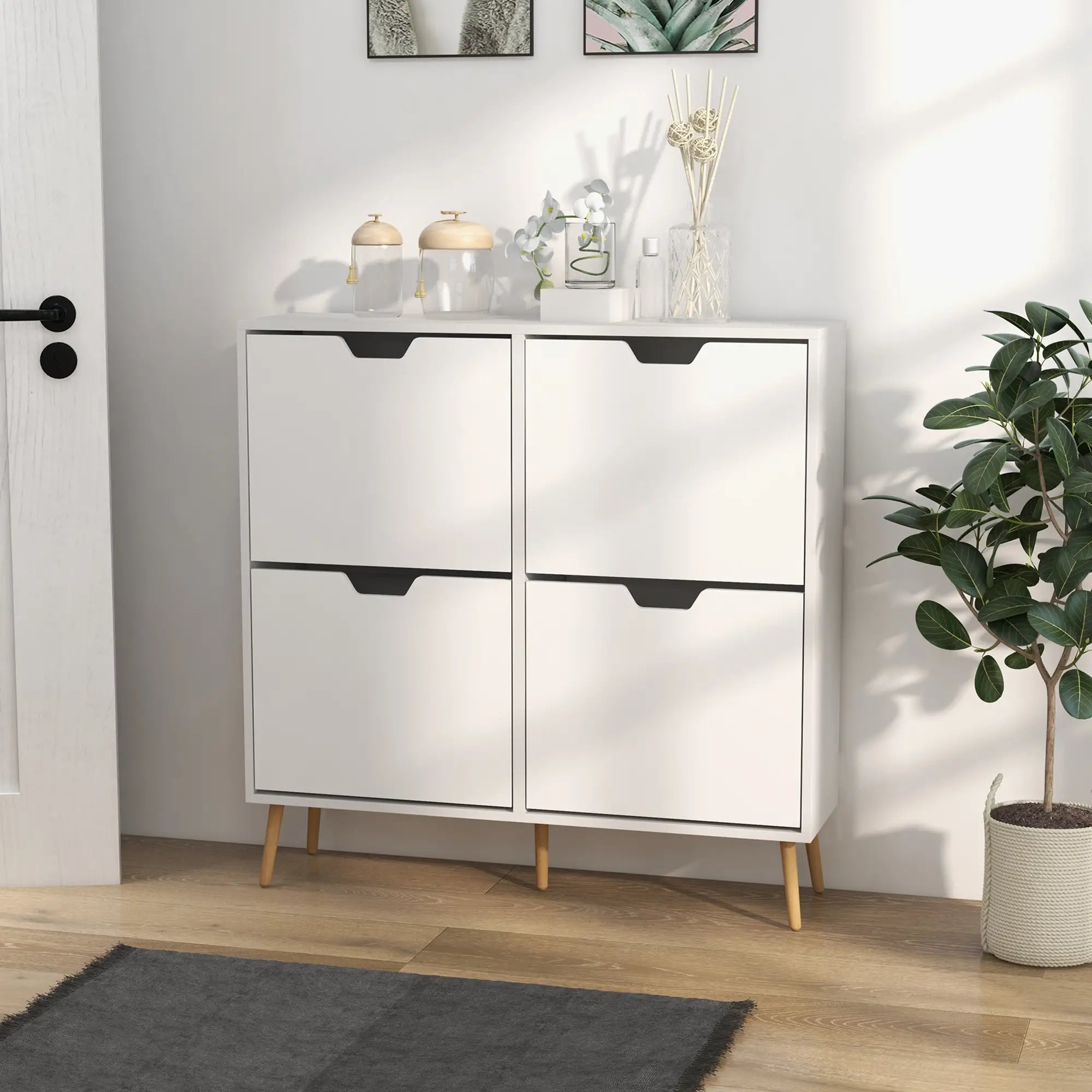 Shoe Storage Cabinet, 4 Flip Drawers, Adjustable Shelf, Holds 8-16 Pairs, White Shoe Storage Cabinets & Racks at Gallery Canada