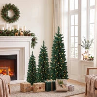 Pencil Christmas Trees Set Of 3, Pre-Lit, Green, Green