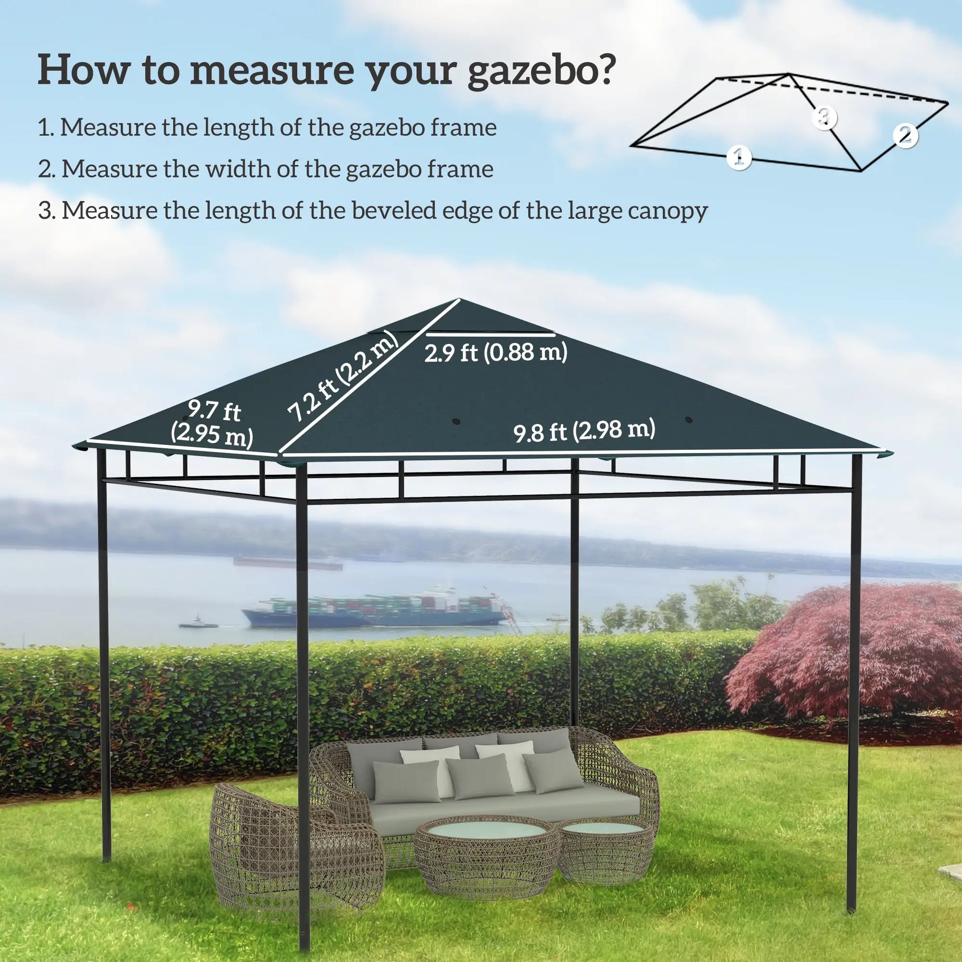 10' x 10' Square Gazebo Canopy, UV Protected, Sun Shade, Grey Gazebo Canopy Replacement at Gallery Canada