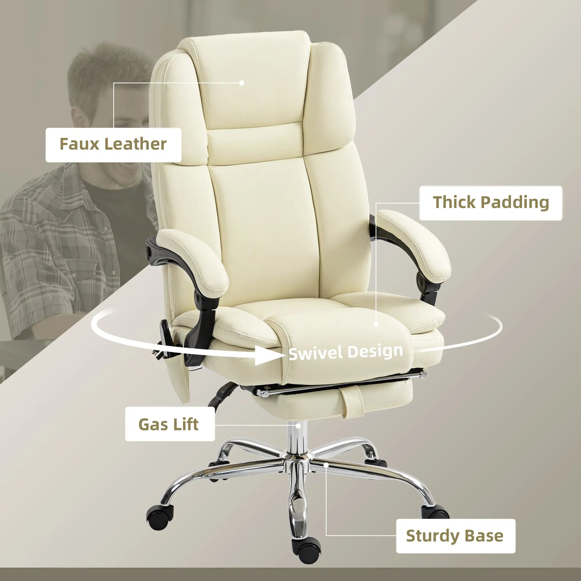 Reclining Massage Office Chair, 6-Point Vibration, Footrest, High Back, White Massage Chairs at Gallery Canada