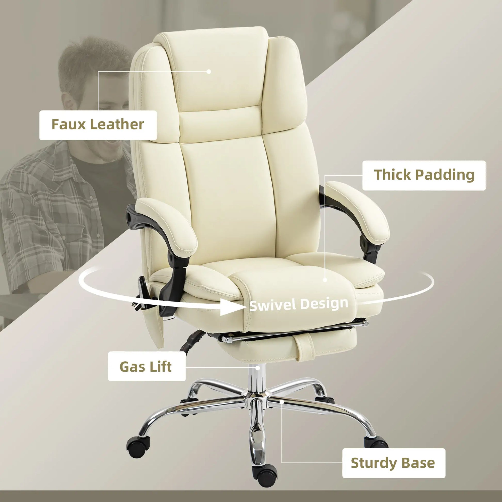 Reclining Massage Office Chair, 6-Point Vibration, Footrest, High Back, White Massage Chairs at Gallery Canada