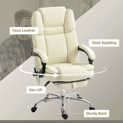 Reclining Massage Office Chair, 6-Point Vibration, Footrest, High Back, White Massage Chairs at Gallery Canada