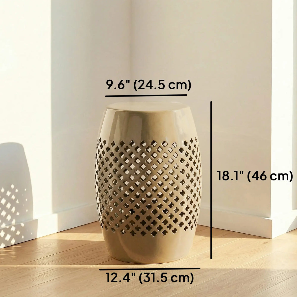 12.4" Steel Patio End Table, Round Hollow Drum Side Table, Khaki Patio Side Tables at Gallery Canada