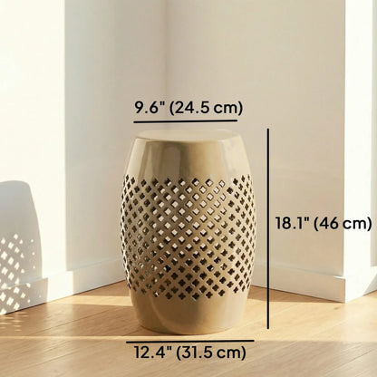 12.4" Steel Patio End Table, Round Hollow Drum Side Table, Khaki Patio Side Tables at Gallery Canada