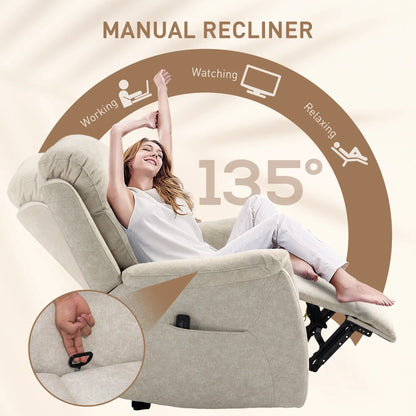 Manual Recliner Chair, Vibration Massage, Living Room, Side Pockets, Beige Single Sofas at Gallery Canada