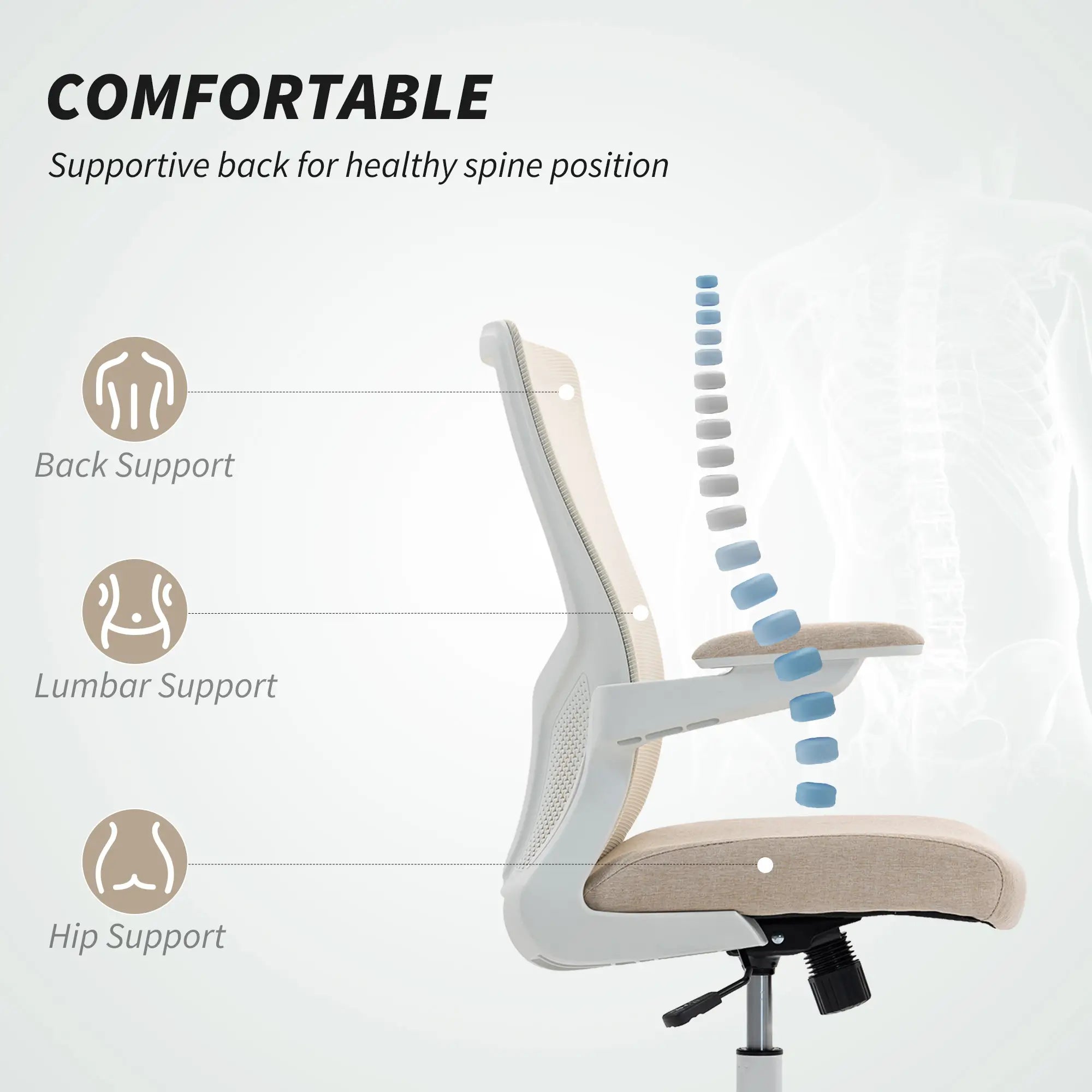 Ergonomic Office Chair, Swivel Desk Chair, Adjustable Lumbar Support, Flip-up Armrests, Wheels, Beige Task Chairs at Gallery Canada