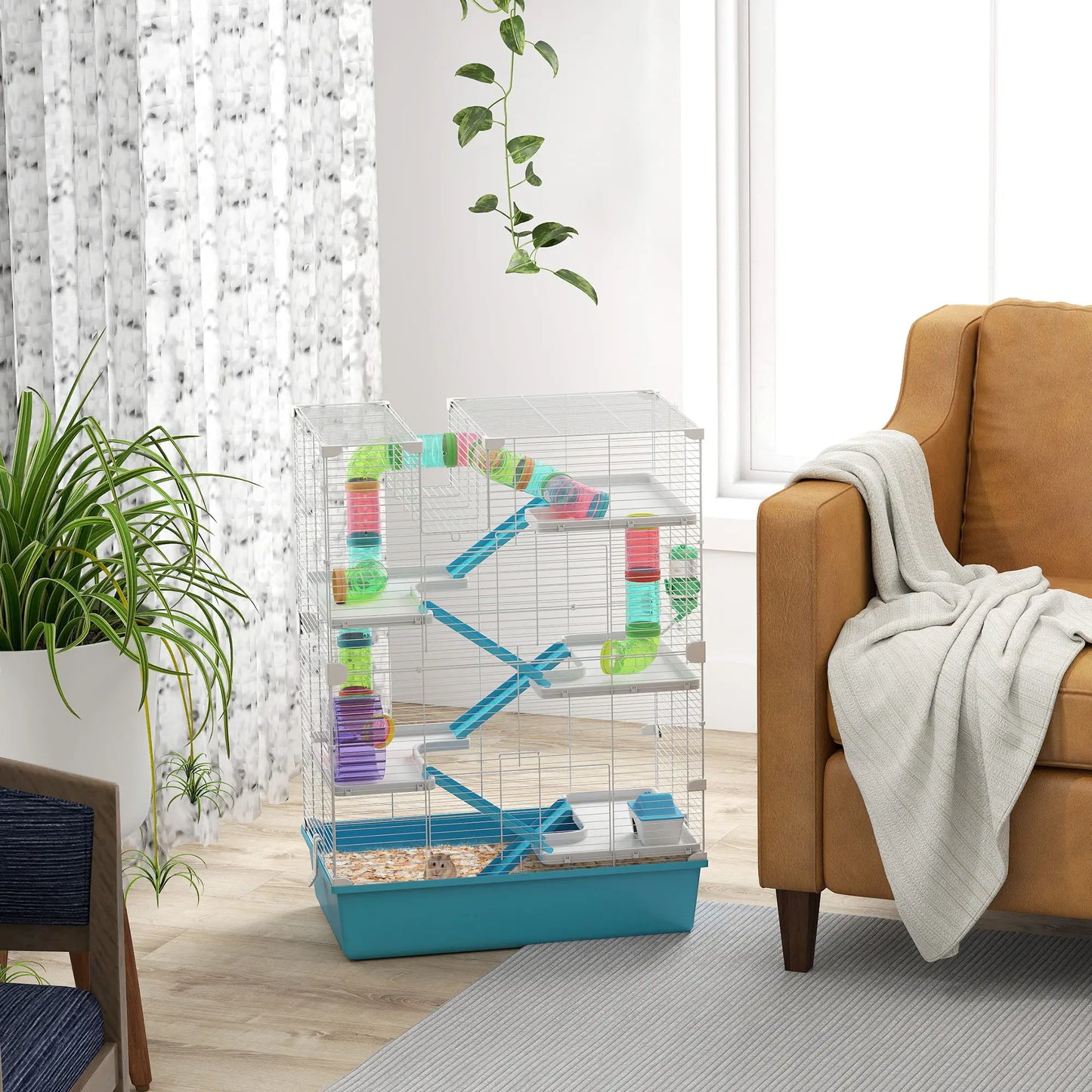 6 Tier Hamster Cage with Tunnels, Wheel, Light Blue Hamster Cages at Gallery Canada