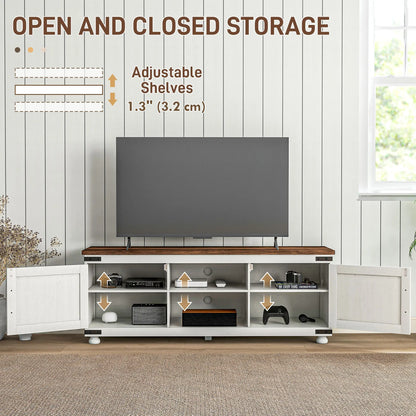 Farmhouse TV Stand for 65" TV, Barn Doors, Distressed White, White TV Stands at Gallery Canada