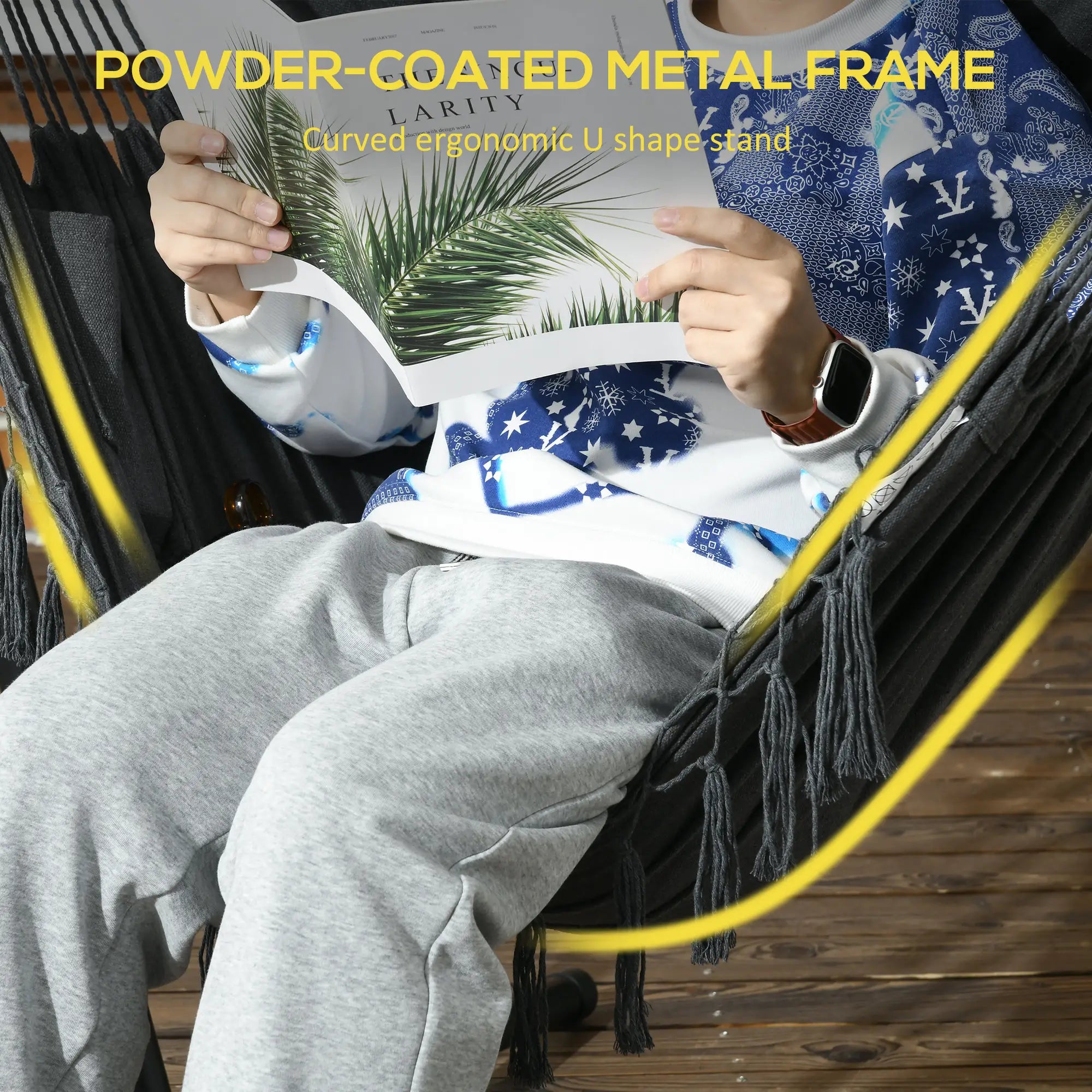 Outdoor Hammock Chair With Stand, Side Pocket And Headrest, Dark Grey Patio Swings with Stand at Gallery Canada