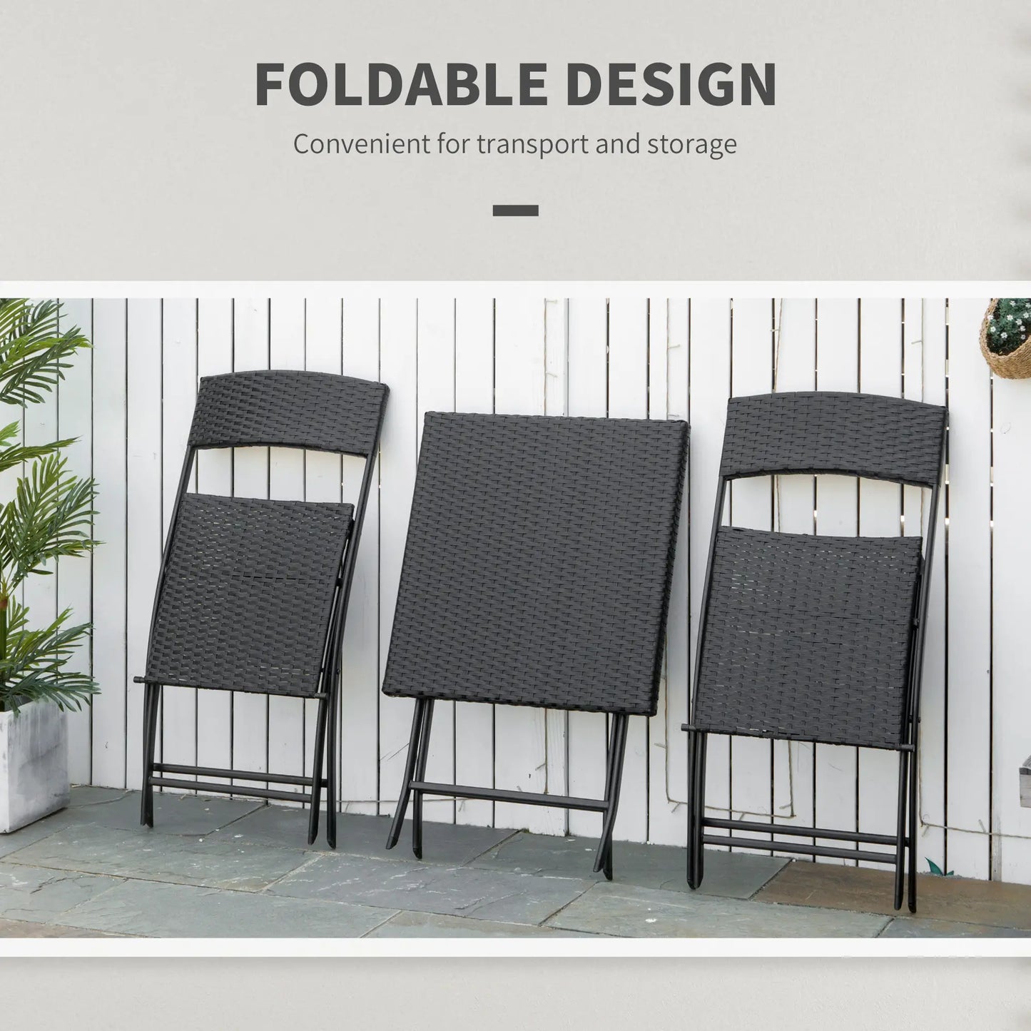 3-Piece Outdoor Folding Rattan Bistro Set, Mixed Brown, Brown Bistro Sets at Gallery Canada