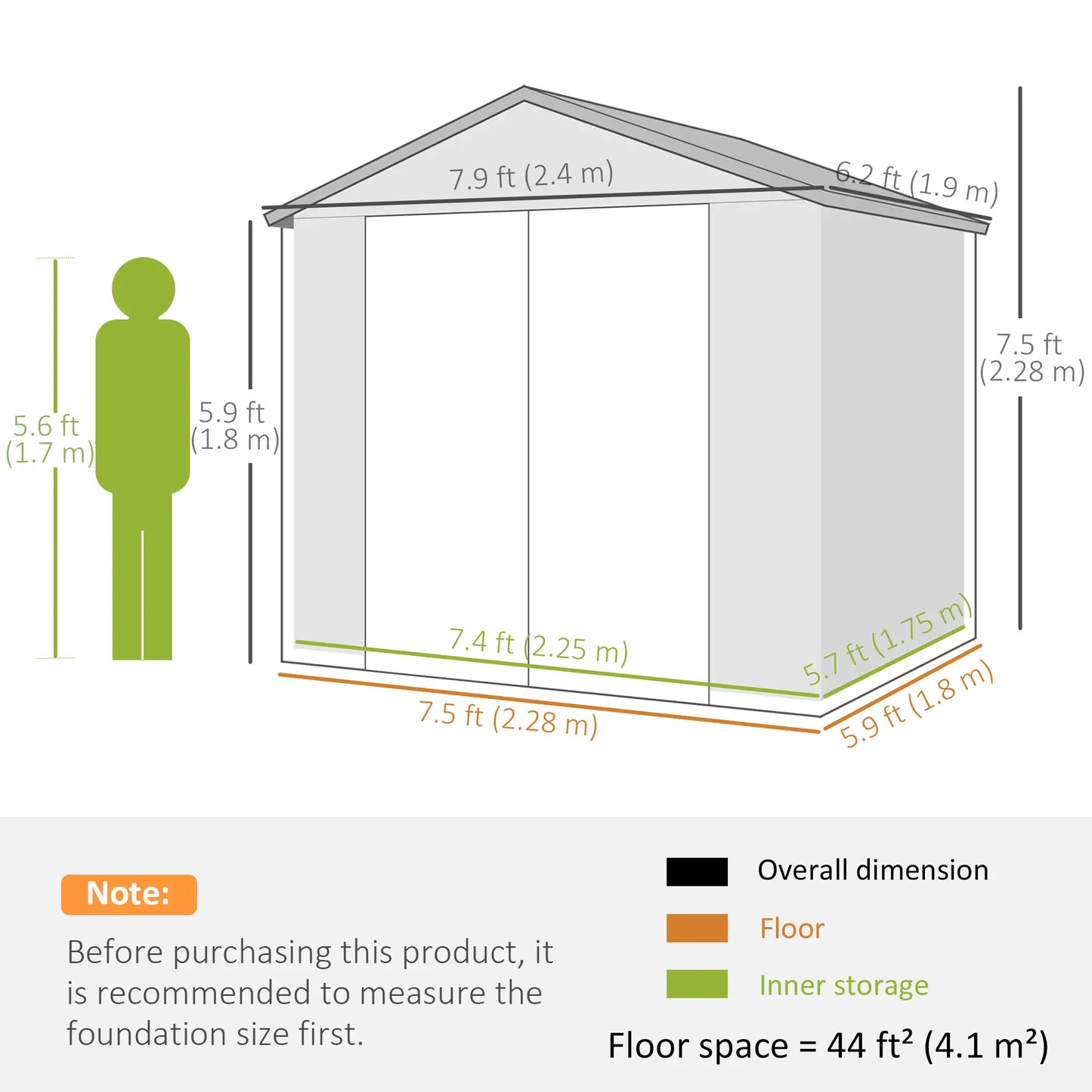 Small Garden Shed, Latch Door, Vents, Sloped Roof, 8x6, Light Grey Sheds at Gallery Canada