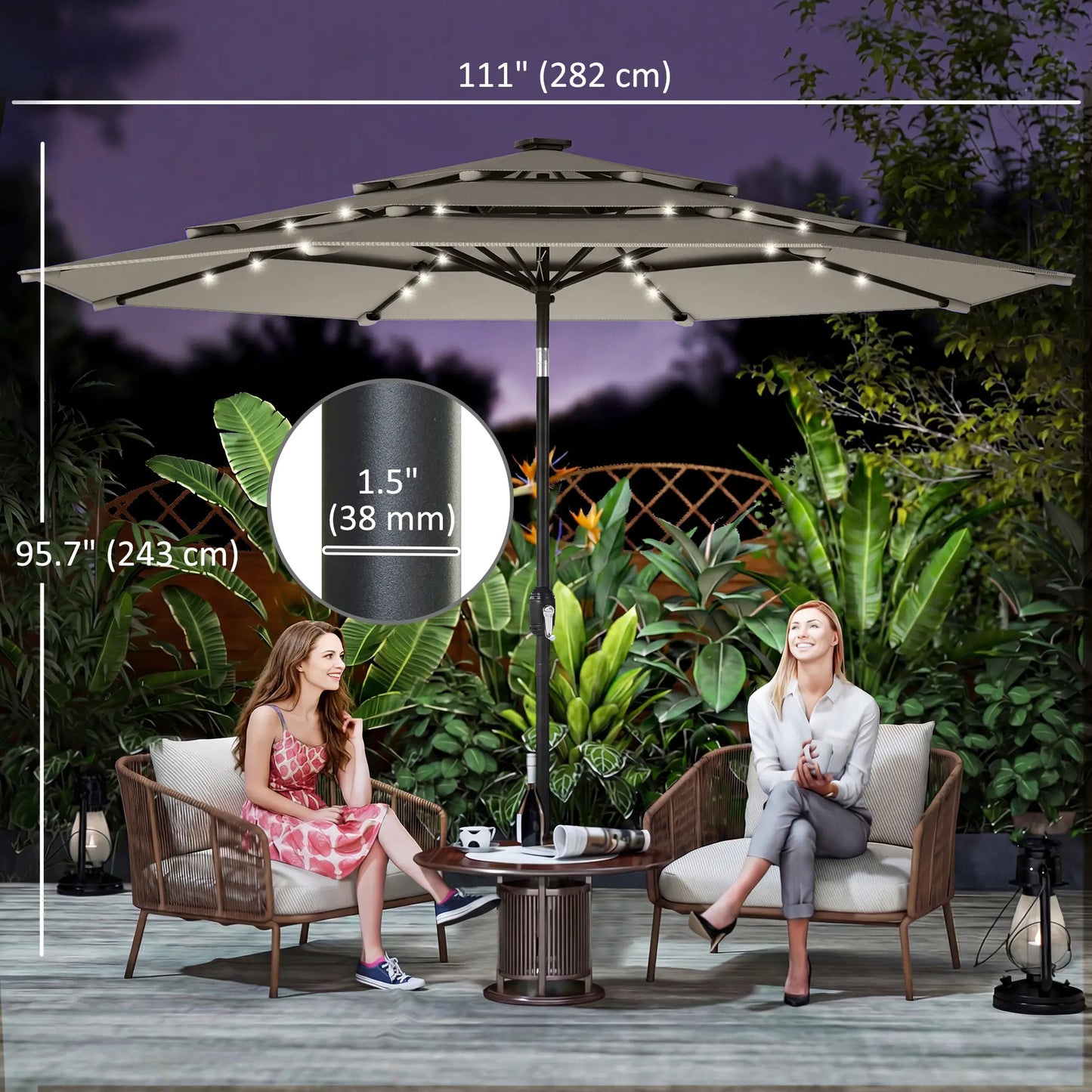 9.3 ft Outdoor Patio Umbrella, Solar LED Lights, Cover, Grey Sun Umbrellas at Gallery Canada