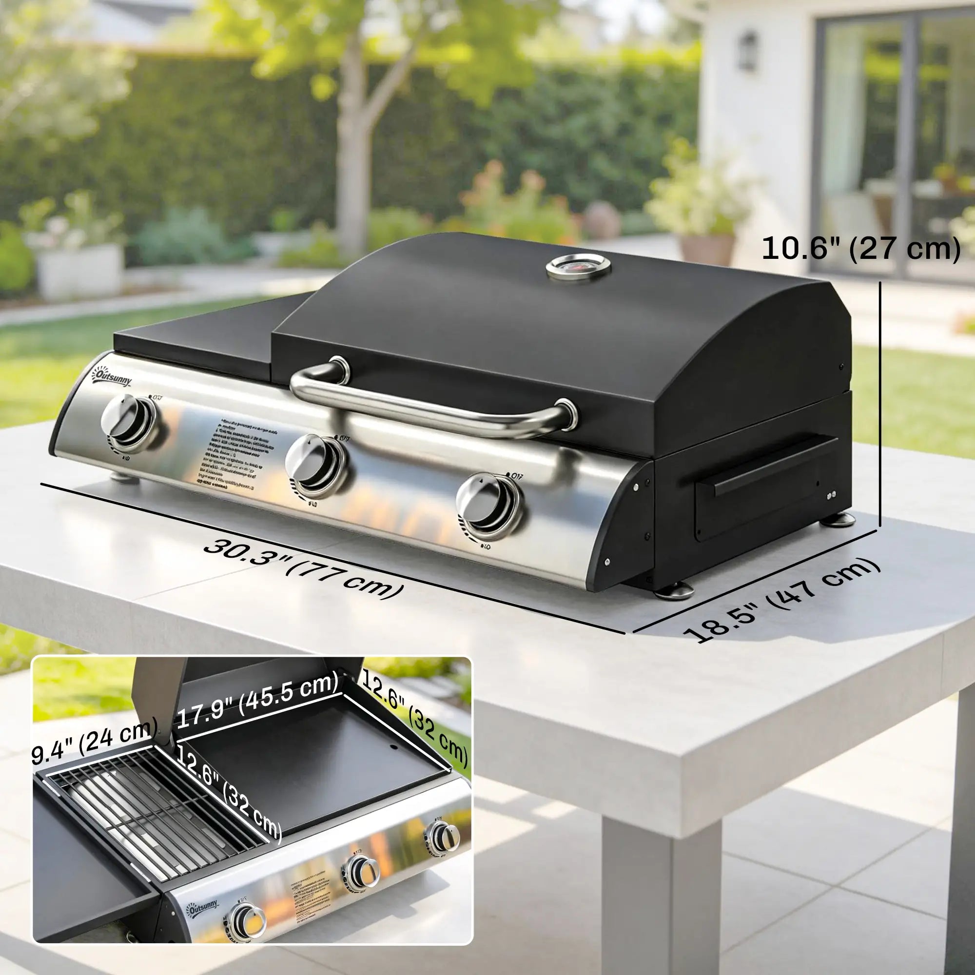 3 Burner Portable Propane Gas Grill Griddle, 28,500 BTU, Black Propane Gas Grills at Gallery Canada