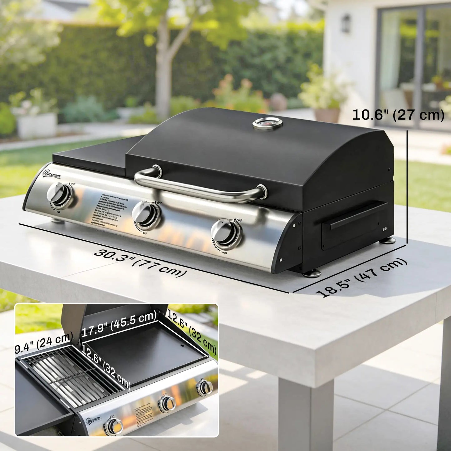 3 Burner Portable Propane Gas Grill Griddle, 28,500 BTU, Black Propane Gas Grills at Gallery Canada