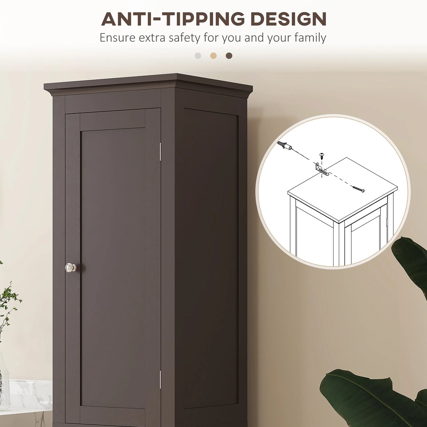 Tall Bathroom Cabinet, Freestanding Storage, Adjustable Shelves, 15" x 13" x 63", Dark Brown Bathroom Cabinets at Gallery Canada