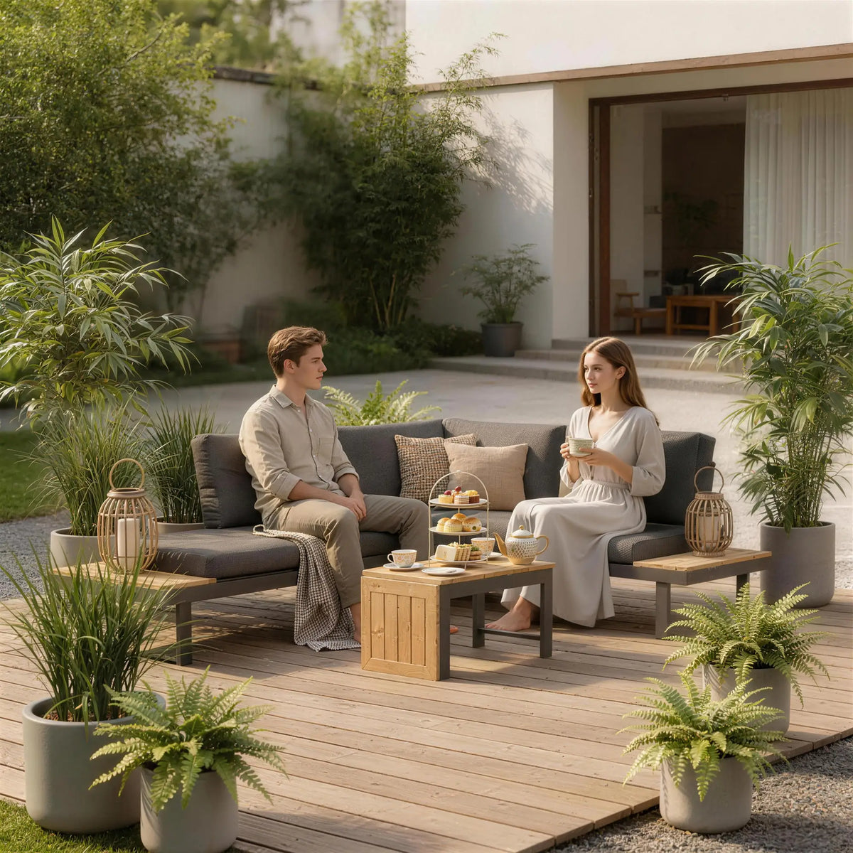 3-Piece Aluminum Corner Patio Set, 2 Loveseats, WPC Table, Grey Patio Furniture Sets at Gallery Canada