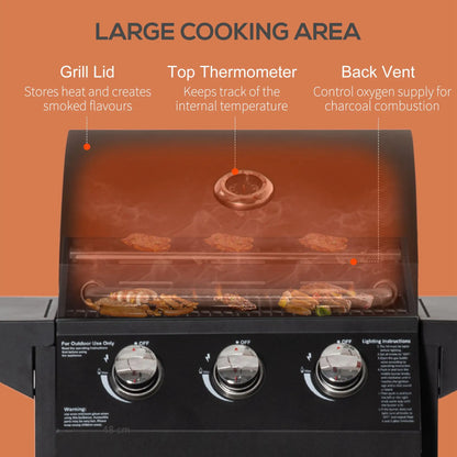3 Burner Portable Gas Grill, With Wheels And Warming Rack, Black Propane Gas Grills at Gallery Canada
