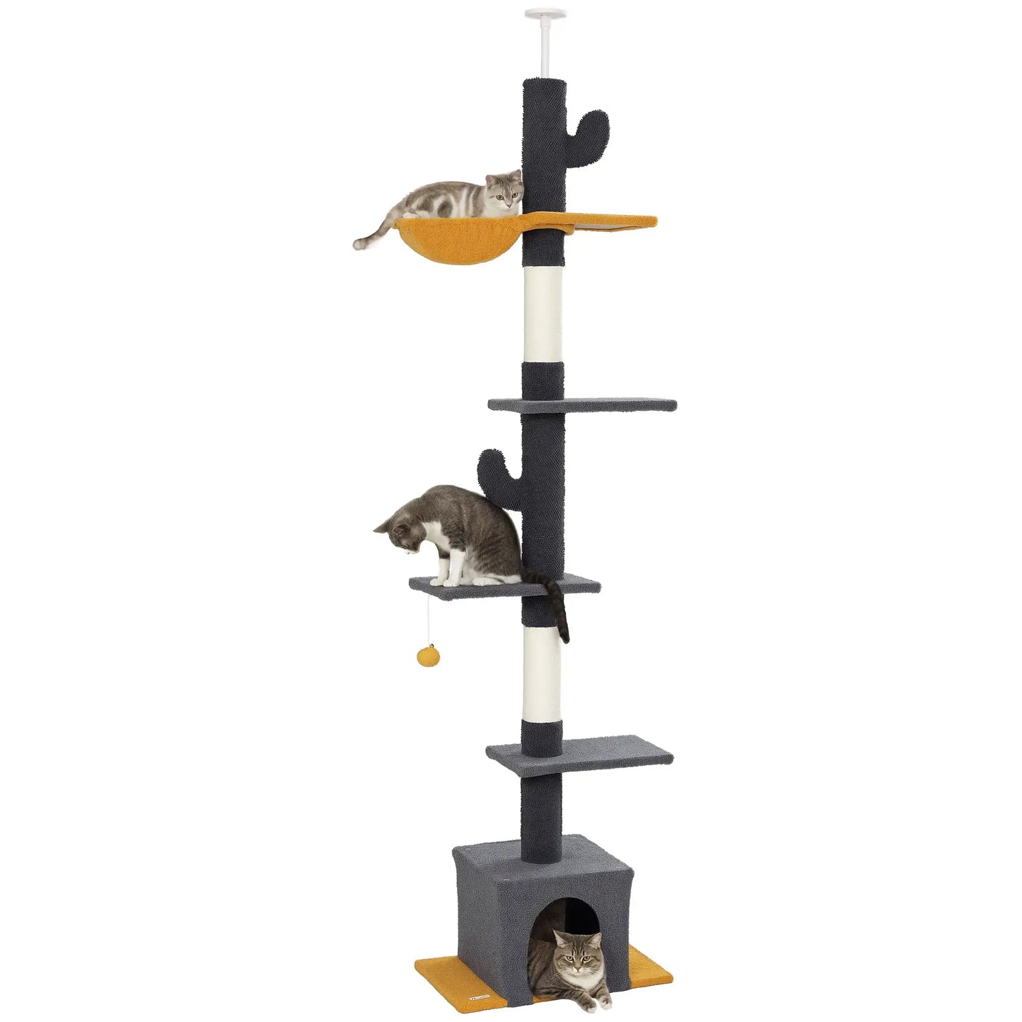 Adjustable Cat Tree Tower, 90.5"-108", Scratching Posts, Hammock, Condo, Dark Grey Floor to Ceiling Cat Trees at Gallery Canada