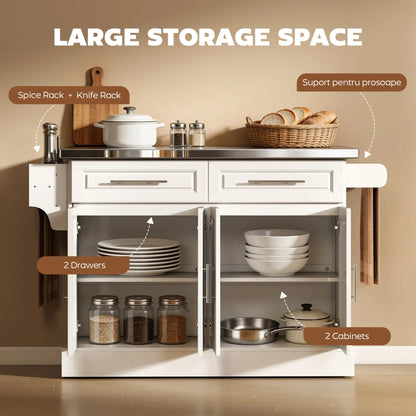 Rolling Kitchen Island with Storage, Stainless Steel Top, Drawers, Cabinets Kitchen Islands & Kitchen Carts at Gallery Canada