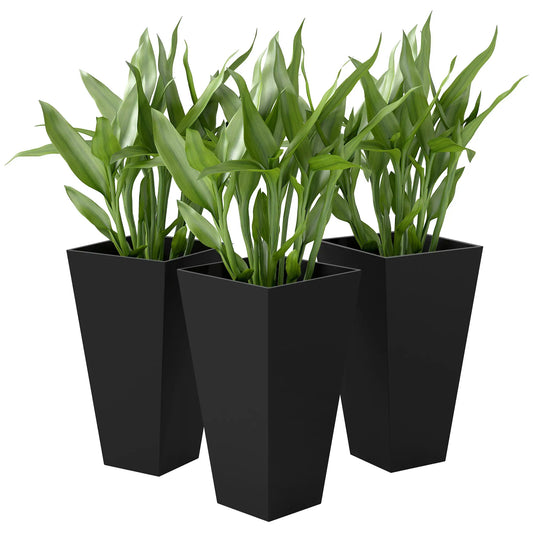 28" Tall Garden Plastic Planters, Set of 3, Indoor Outdoor, Black Garden Accessories Black at Gallery Canada