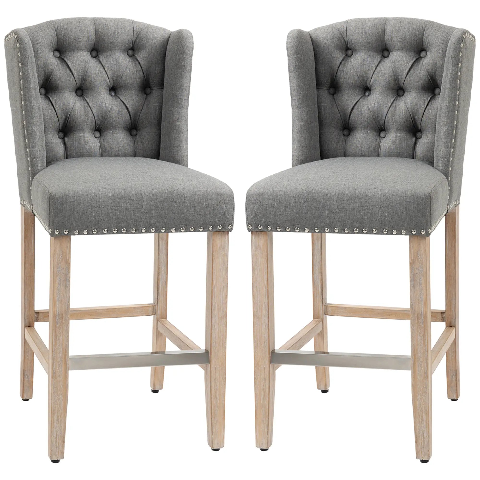 Counter Height Bar Stools Set of 2, Upholstered, Grey Bar Stools Grey at Gallery Canada