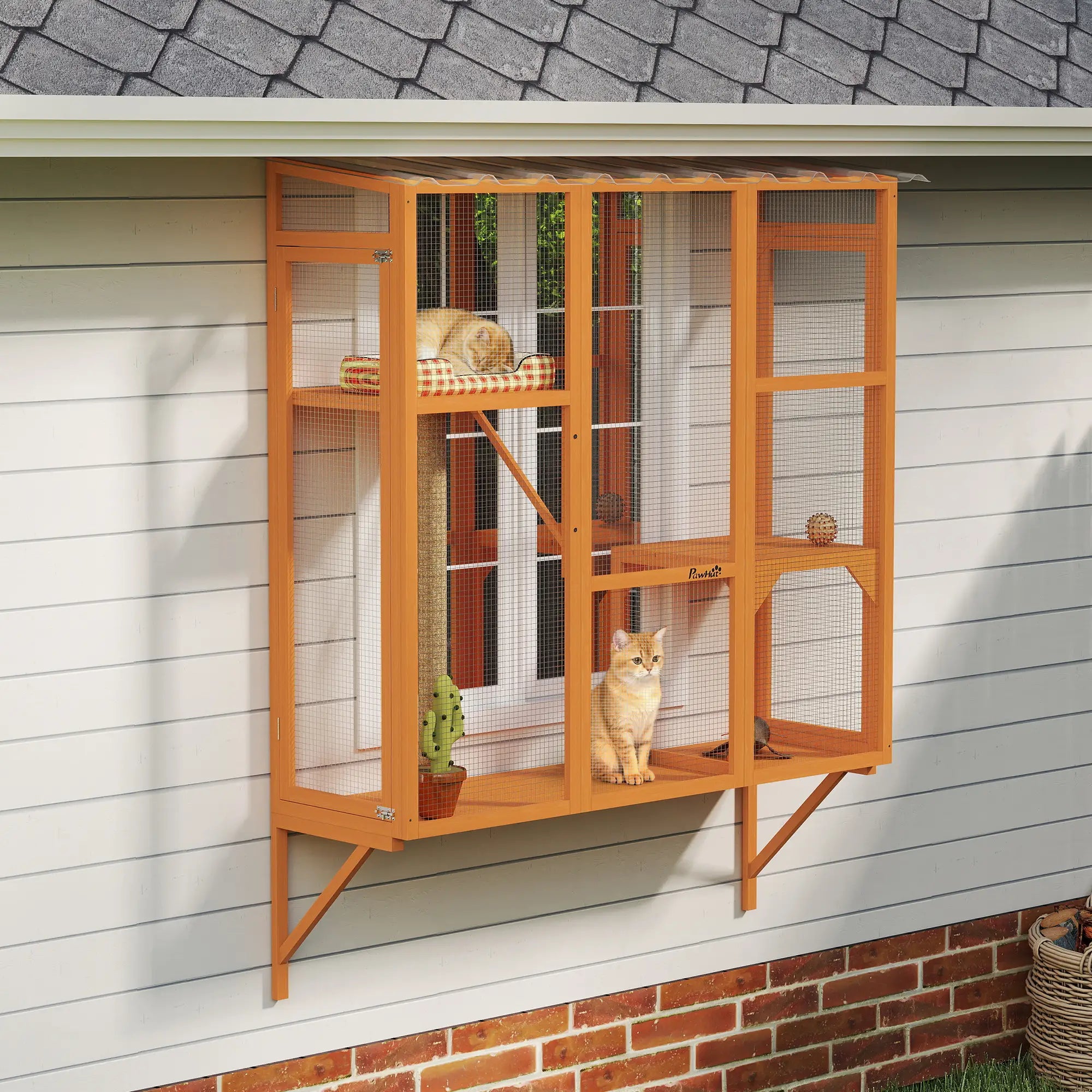 Wooden Catio Outdoor Enclosure, 2 Jumping Platforms, Scratching Post, Orange Outdoor Cat Enclosures at Gallery Canada