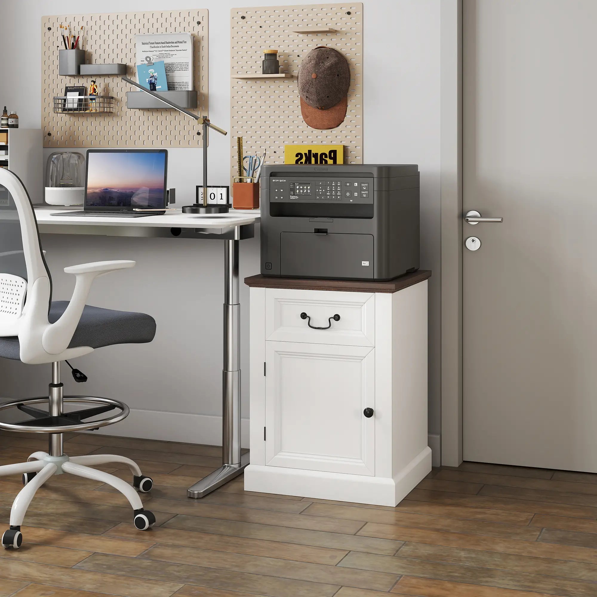 Side Table Set of 2, with Drawer and Cabinet, White Side Tables at Gallery Canada