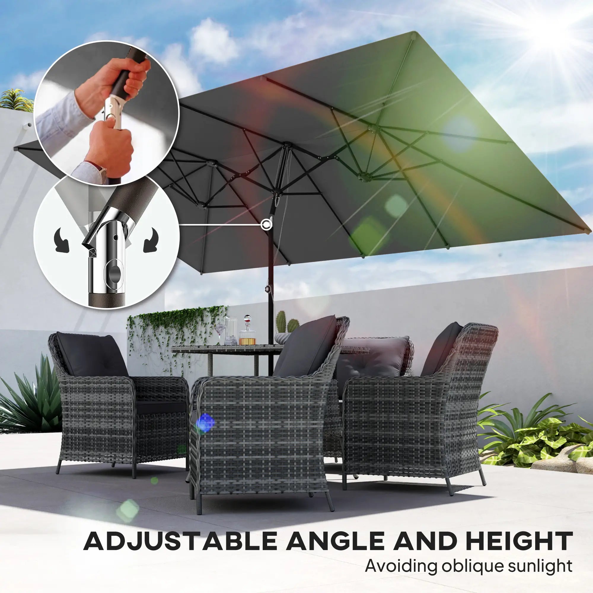 Double-Sided Patio Umbrella With Tilt, Adjustable Height, Vents, 12 Ribs, Grey Double-sided Umbrellas at Gallery Canada