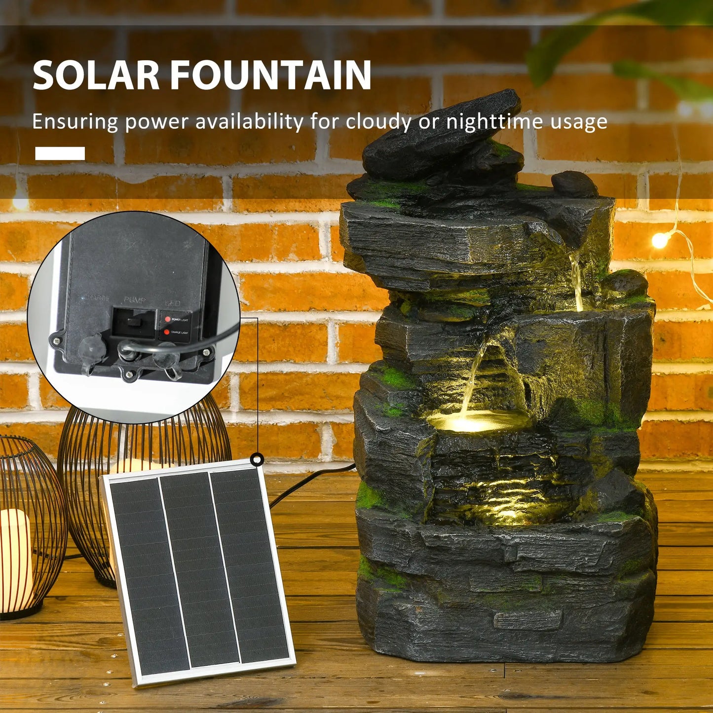 4 Tier Cascading Water Fountain with LED Lights, Pump, Outdoor Water Fountains at Gallery Canada