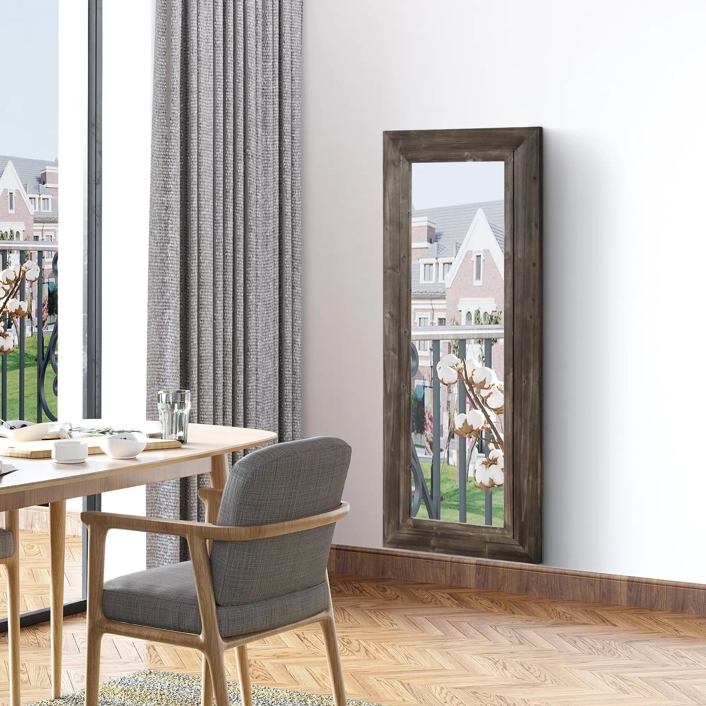 59" x 23.5" Full Length Mirror, Farmhouse Wall Mount, Dark Brown Wall Mirrors at Gallery Canada