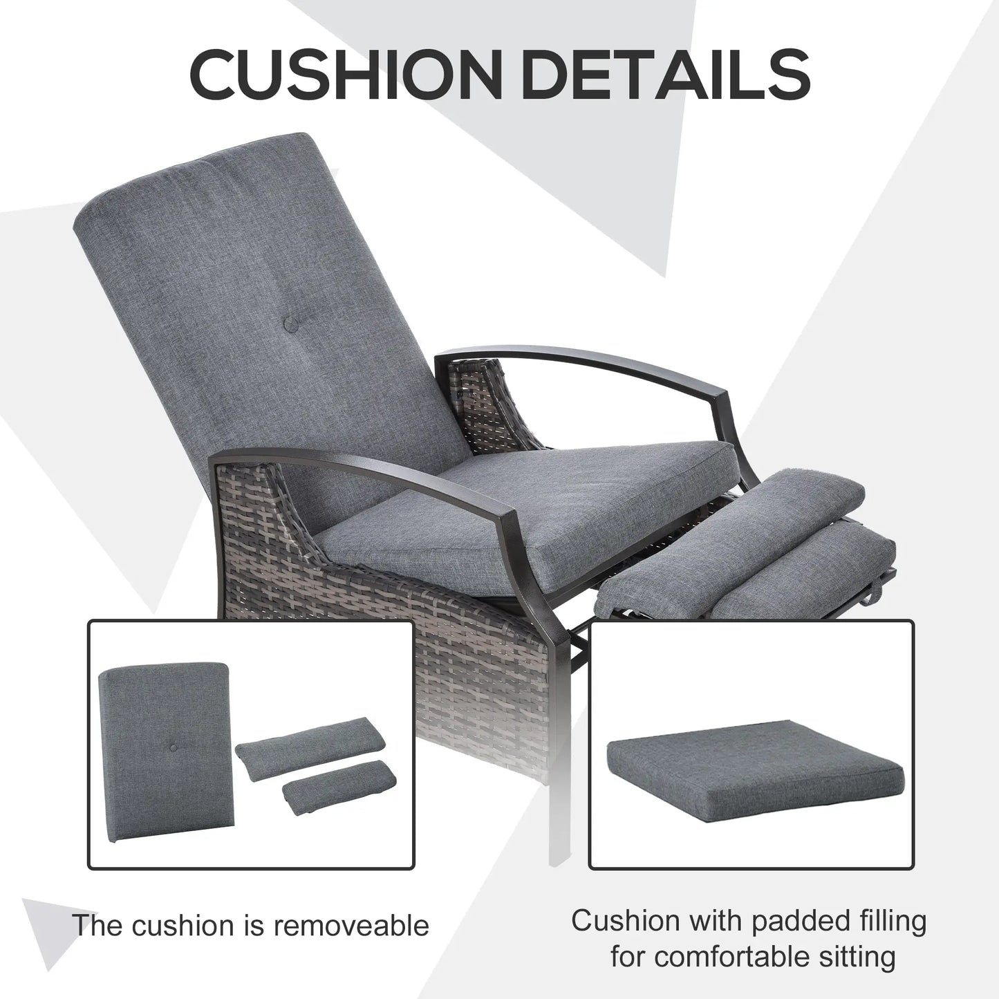 Outdoor Rattan Recliner Chair, Adjustable Back, Retractable Footrest, Grey Chaise Loungers at Gallery Canada