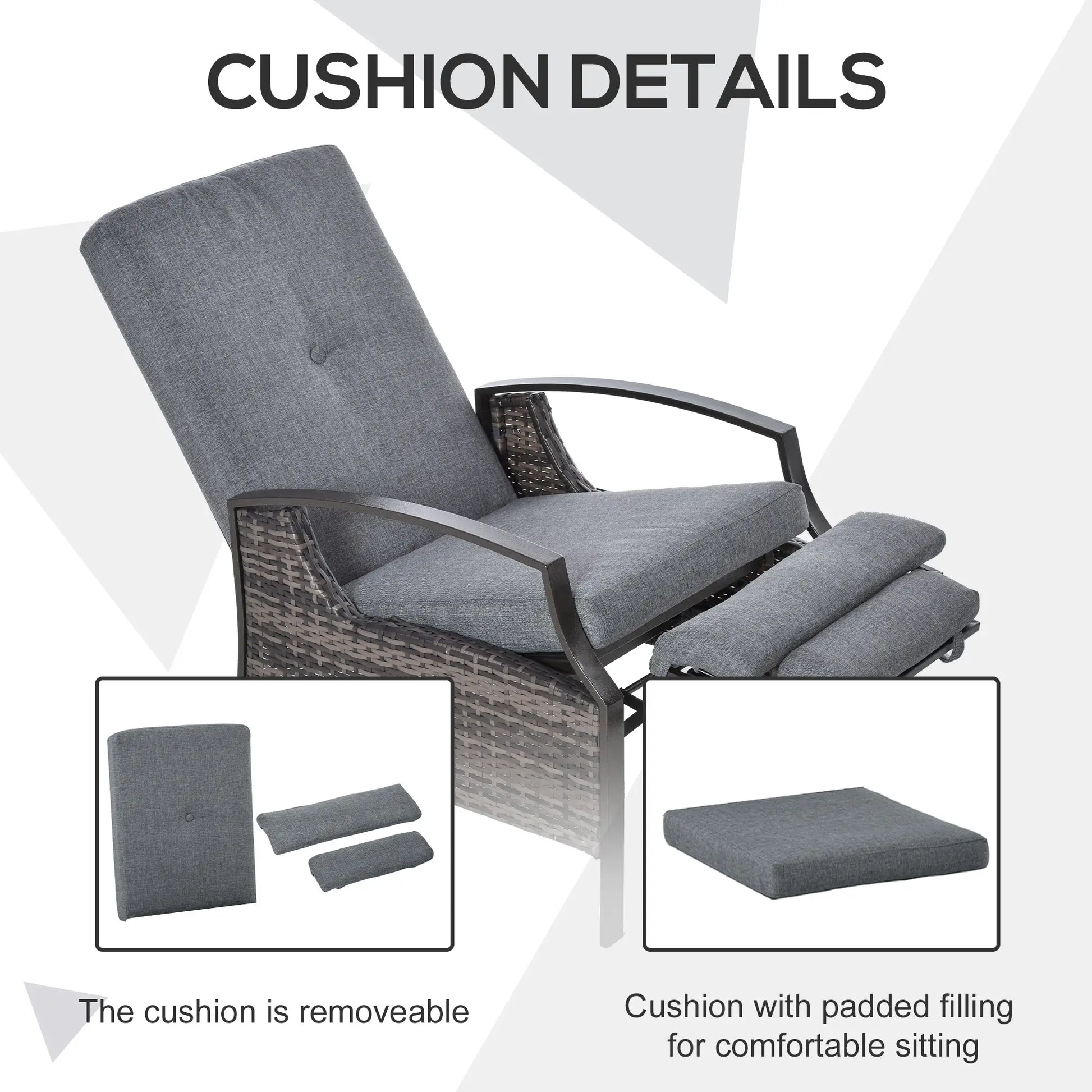 Outdoor Rattan Recliner Chair, Adjustable Back, Retractable Footrest, Grey Chaise Loungers at Gallery Canada