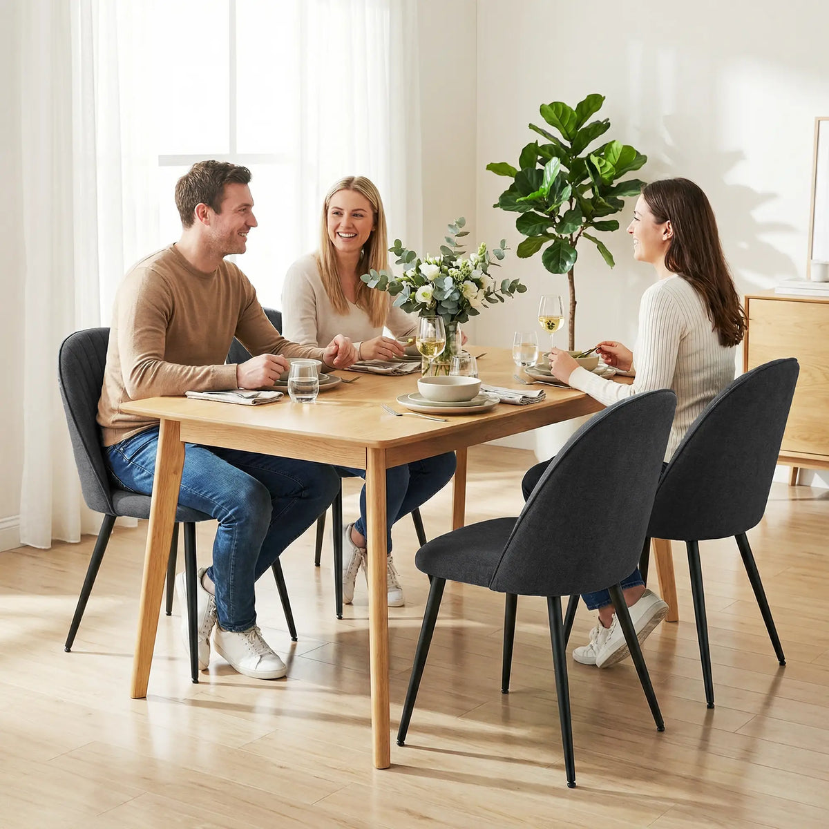 Modern Dining Chairs, Velvet Upholstered, Steel Legs, Black Dining Chairs at Gallery Canada