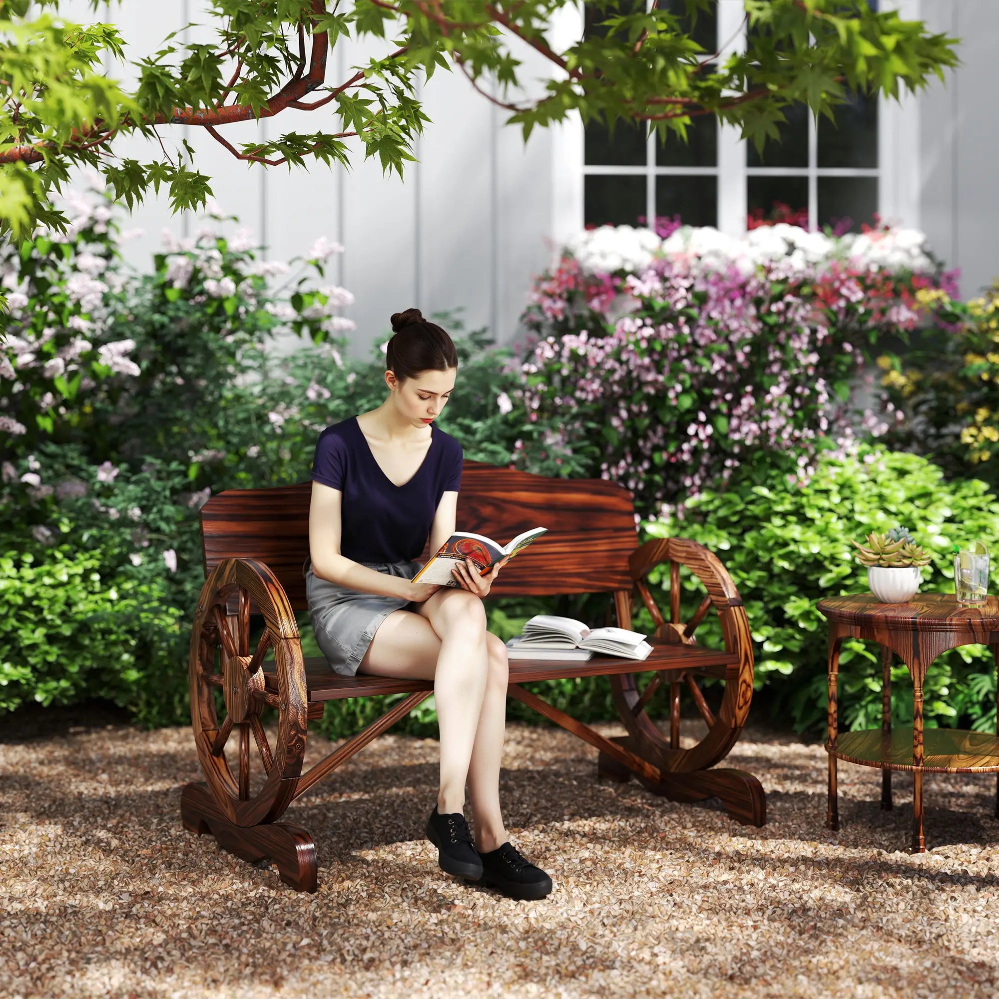 Wooden Outdoor Bench, Garden Patio Loveseat, 528LBS Capacity, Carbonized Outdoor Benches at Gallery Canada