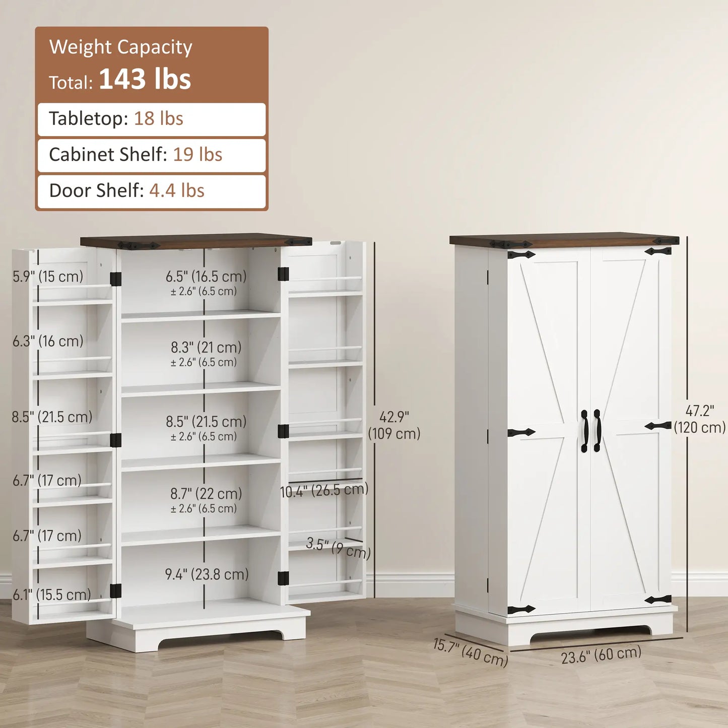 47" Kitchen Pantry Cabinet, Adjustable Shelves, White Kitchen Pantry Cabinets at Gallery Canada