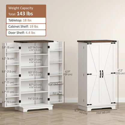 47" Kitchen Pantry Cabinet, Adjustable Shelves, White Kitchen Pantry Cabinets at Gallery Canada