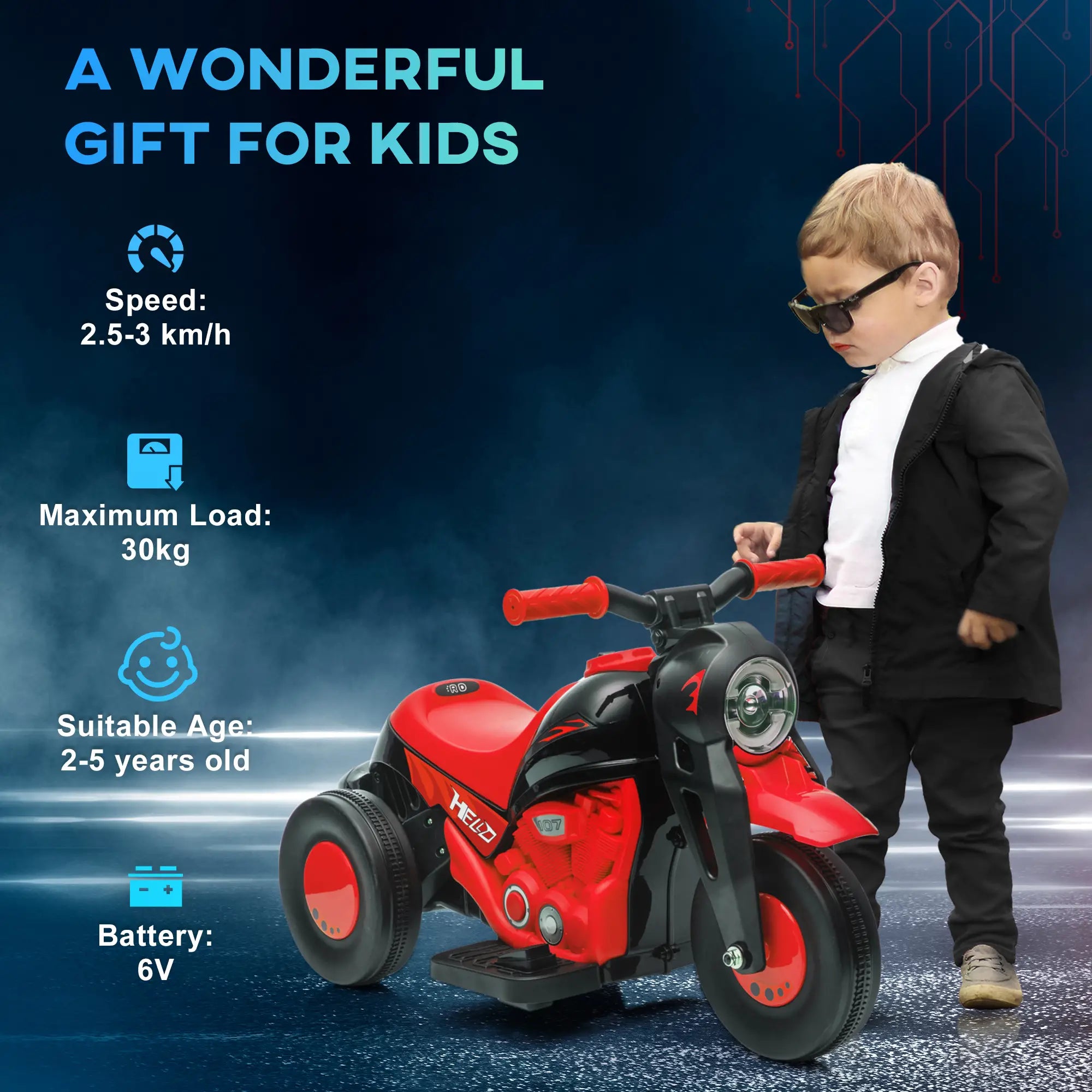 Electric Motorcycle for Kids, 6V, LED Headlight, Music, Pedal, Black Electric Motorcycles at Gallery Canada