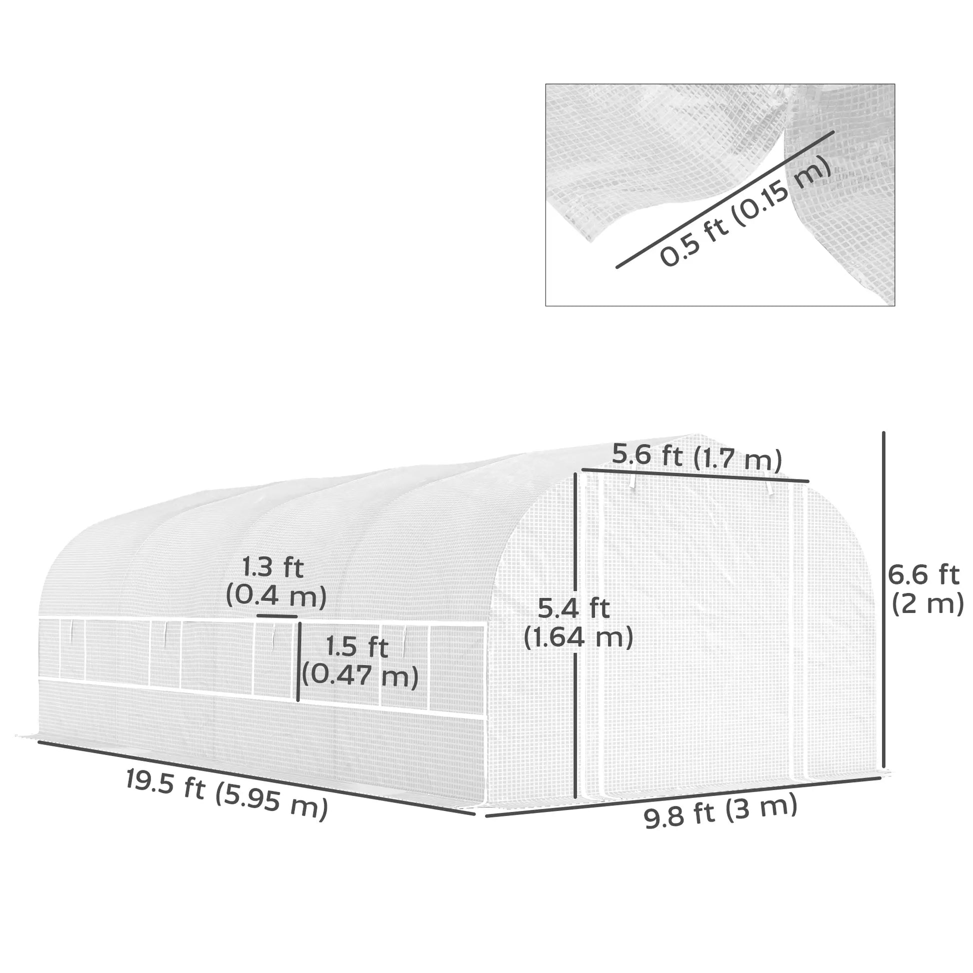 19.5' x 10' x 6.6' Tunnel Greenhouse, Roll-up Mesh Sidewalls, Mesh Door, Galvanized Steel, White Tunnel Greenhouses at Gallery Canada