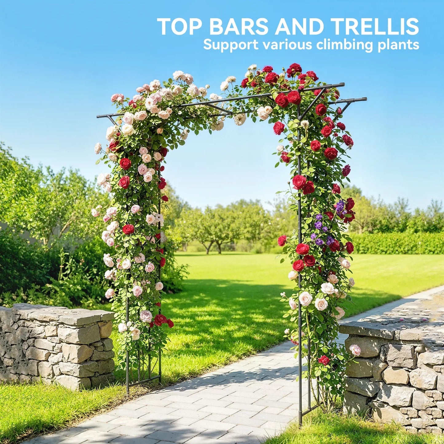 PE-Coated Steel Garden Arch Trellis, 70.9" x 15.7" x 84.6", Black Garden Arches at Gallery Canada