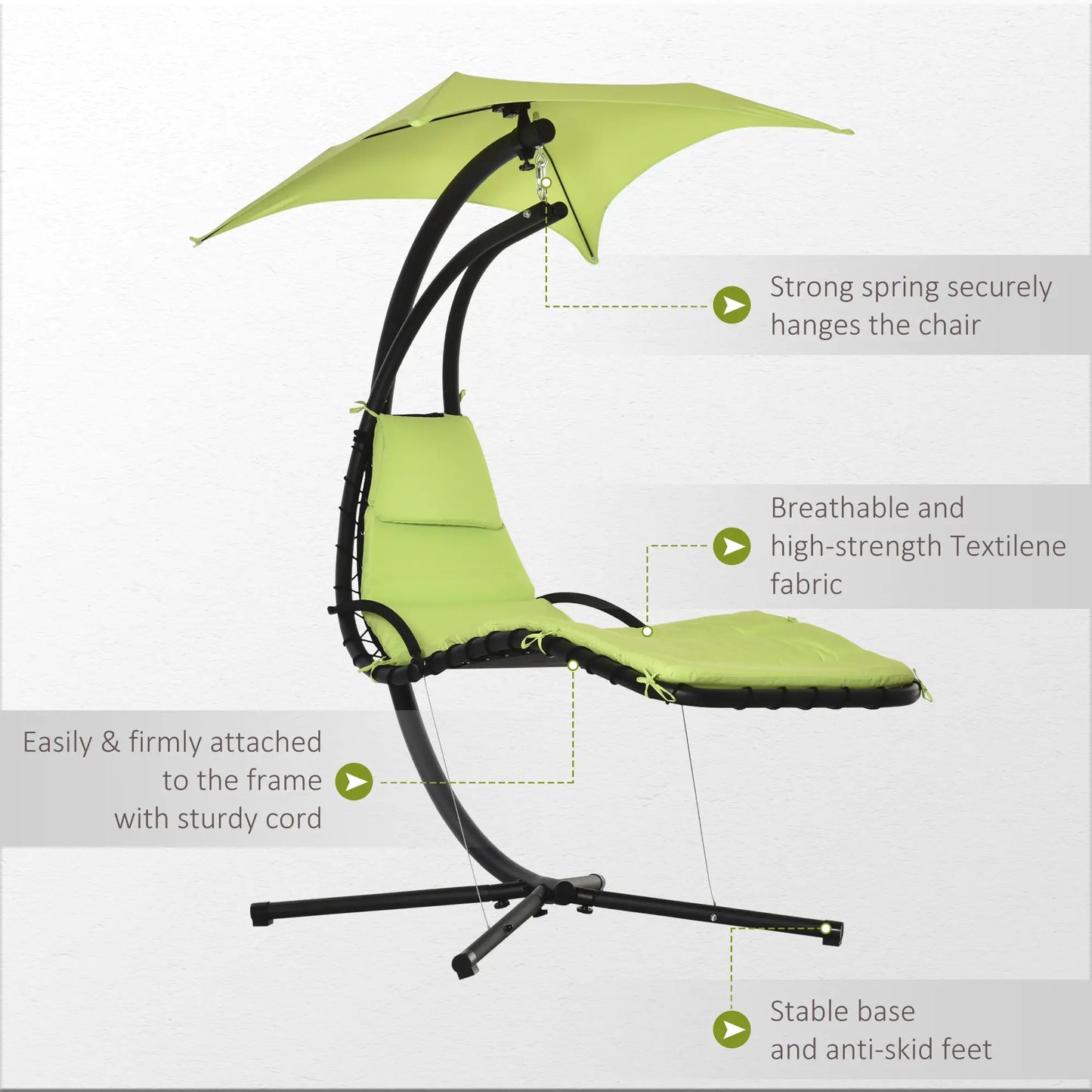 Outdoor Hammock Chair with Stand, Soft Padded Cushion, Canopy Umbrella, Green Patio Swings with Stand at Gallery Canada