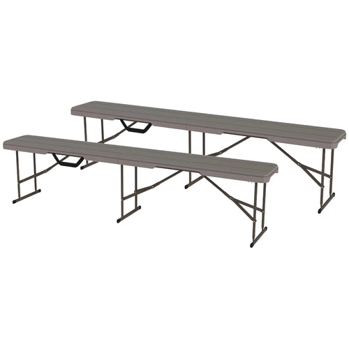 6 ft Plastic Bench Seat, Foldable, Portable, Distressed Brown, Brown