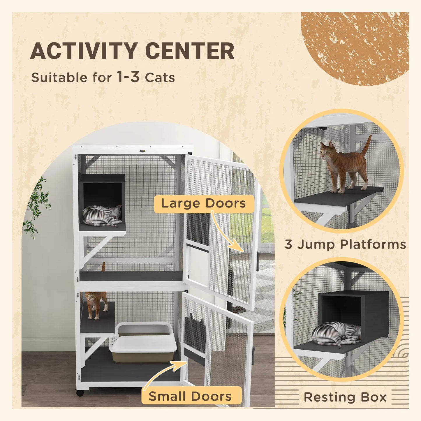 Outdoor Catio, Elevated Design with Wheels, Resting Box, Water-Resistant, Grey, White Outdoor Cat Enclosures at Gallery Canada