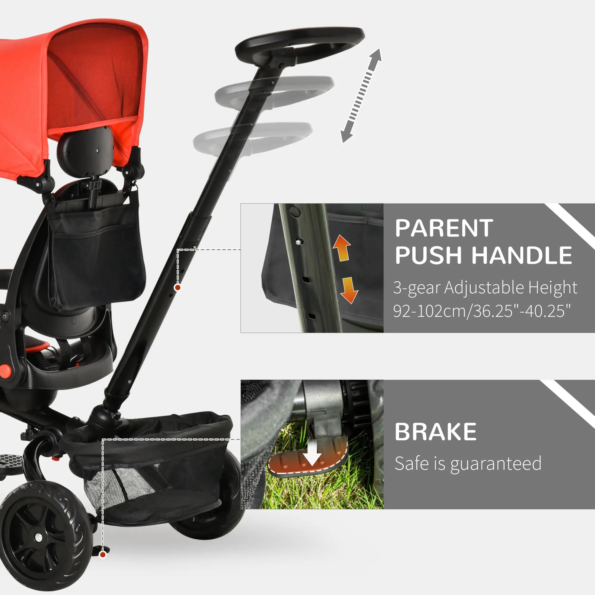 Toddler Tricycle, 4 in 1 Kids Trike, Adjustable Seat, Push Bike, Red Tricycles for Kids at Gallery Canada