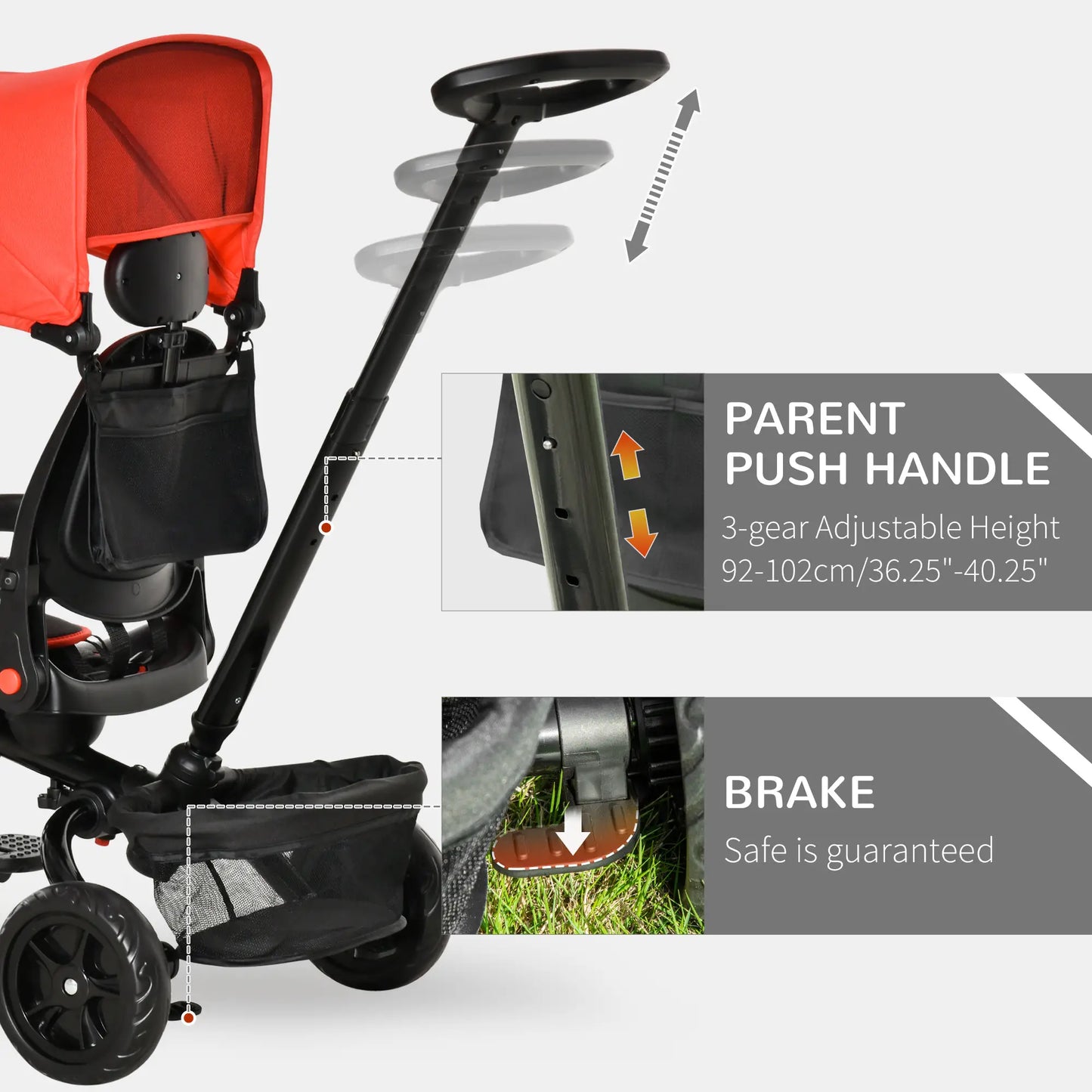 Toddler Tricycle, 4 in 1 Kids Trike, Adjustable Seat, Push Bike, Red Tricycles for Kids at Gallery Canada