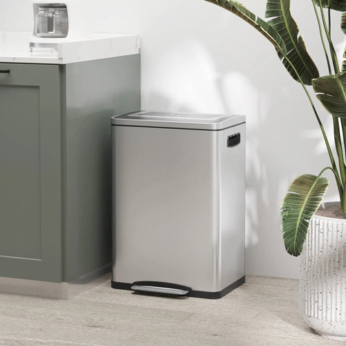 2 x 20 Liter Garbage Bin, Stainless Steel, Soft-Close Lid, Removable Bucket, Silver