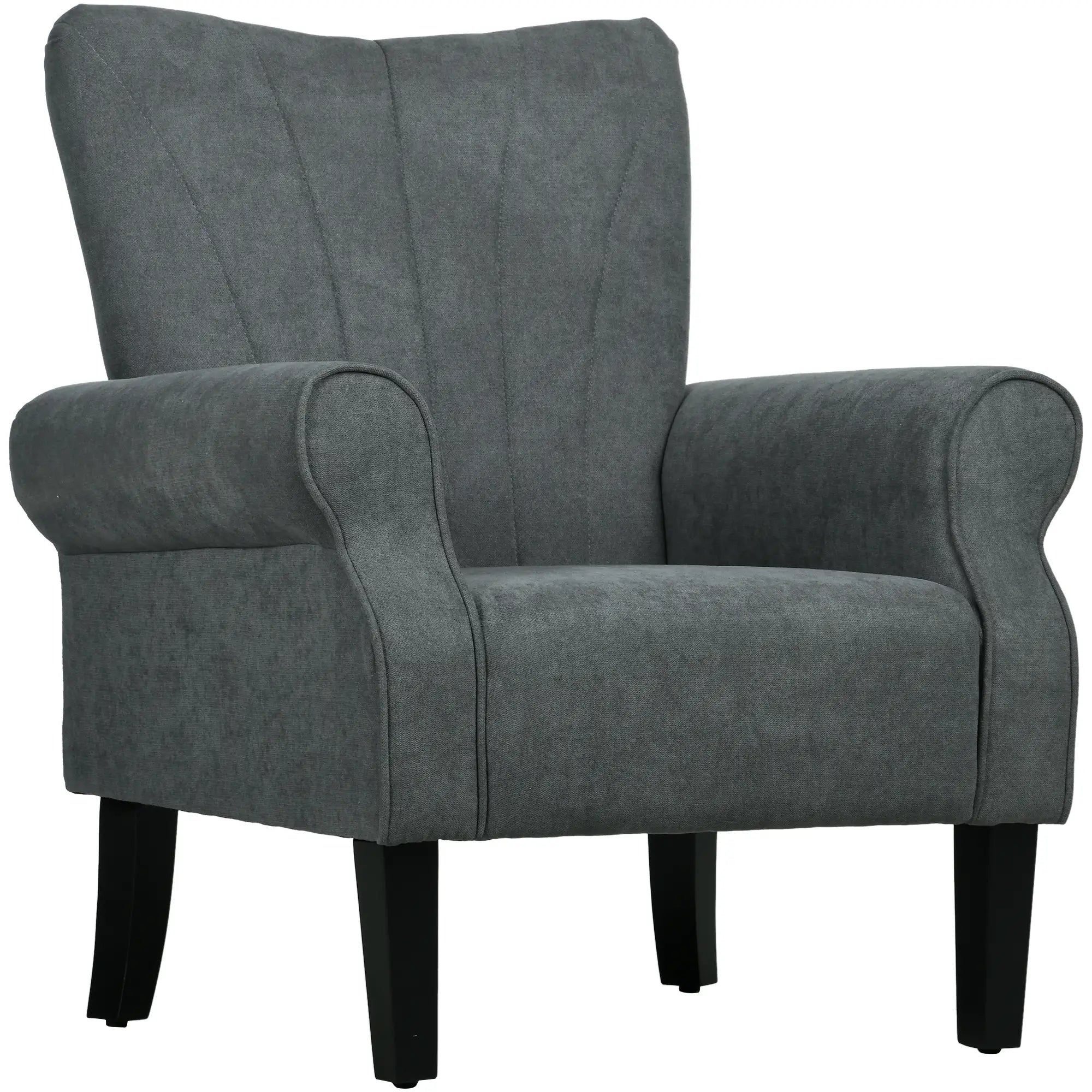 Modern Fabric Armchair, Wood Legs, Living Room, Bedroom, Dark Grey Accent Chairs at Gallery Canada