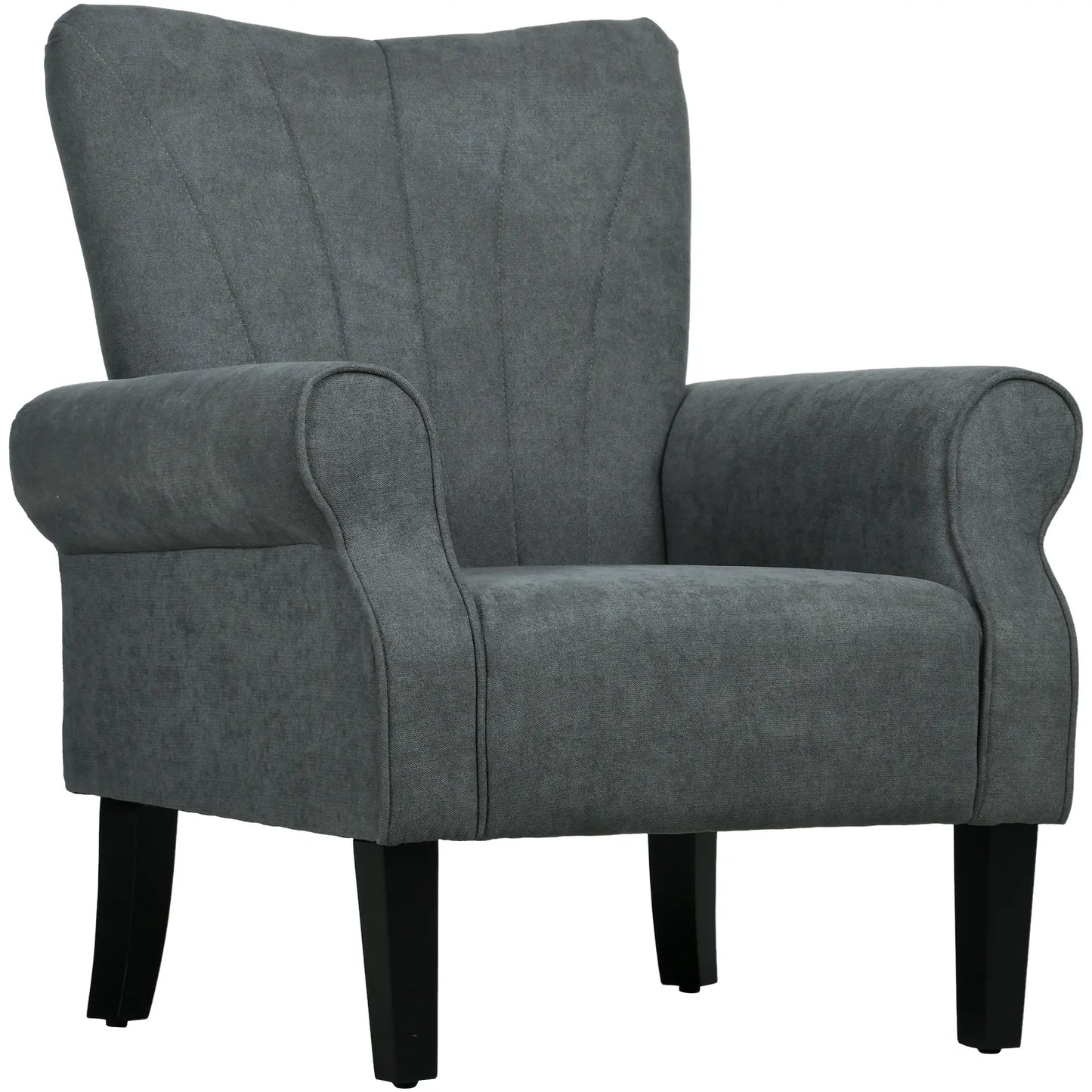 Modern Fabric Armchair, Wood Legs, Living Room, Bedroom, Dark Grey Accent Chairs at Gallery Canada