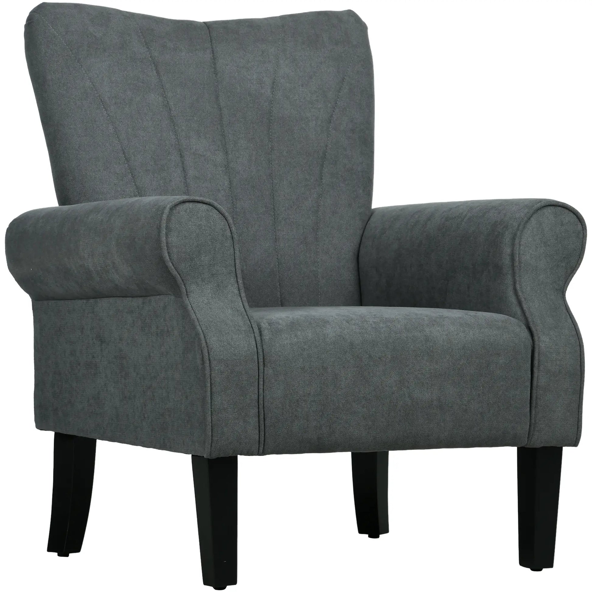 Modern Fabric Armchair, Wood Legs, Living Room, Bedroom, Dark Grey Accent Chairs at Gallery Canada