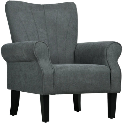 Modern Fabric Armchair, Wood Legs, Living Room, Bedroom, Dark Grey Accent Chairs at Gallery Canada