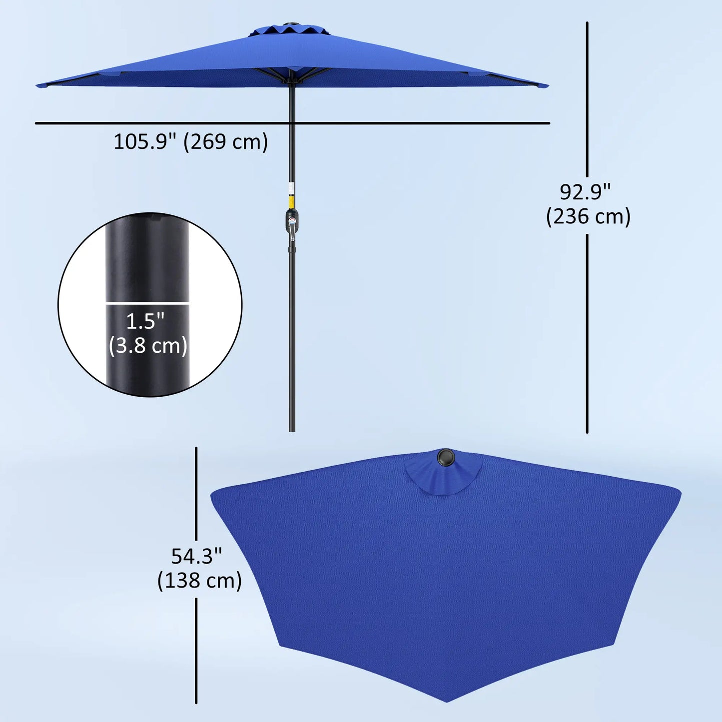9ft Half Round Umbrella, Outdoor Patio Sun Shade, Deep Blue Half Round Umbrellas at Gallery Canada